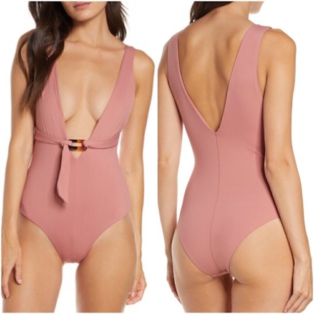 New Tavik Cindy Plunge Neck Bone One-Piece Swimsuit NWT Size Large